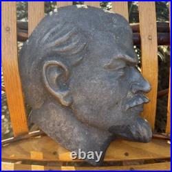 Vintage Soviet Union Russia Vladimir Lenin Iron Heavy Metal Plaque Bust 9 USSR
