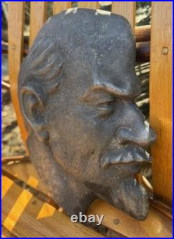 Vintage Soviet Union Russia Vladimir Lenin Iron Heavy Metal Plaque Bust 9 USSR