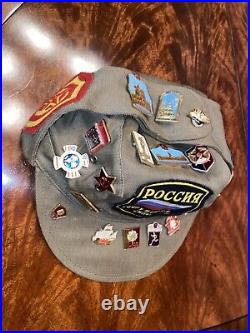 Vintage Soviet Union Russian Military Hat with 19 Pins USSR Patches 1990 #57