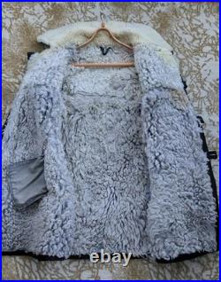 Vintage Soviet Union Sheepskin Coat, Natural, Officer's, 50, XL Original 1970s
