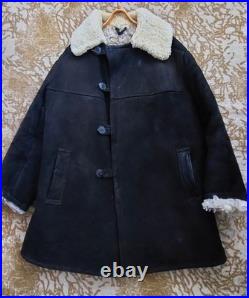 Vintage Soviet Union Sheepskin Coat, Natural, Officer's, 50, XL Original 1970s