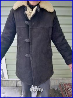 Vintage Soviet Union Sheepskin Coat, Natural, Officer's, 50, XL Original 1970s