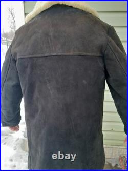 Vintage Soviet Union Sheepskin Coat, Natural, Officer's, 50, XL Original 1970s