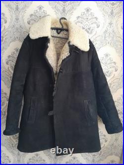 Vintage Soviet Union Sheepskin Coat, Natural, Officer's, 50, XL Original 1970s