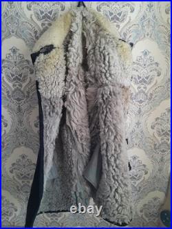Vintage Soviet Union Sheepskin Coat, Natural, Officer's, 50, XL Original 1970s