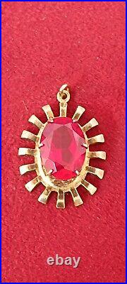 Vintage Soviet Union Silver 875 Pendant USSR Pendant with Red Stone Ruby 4.4 g