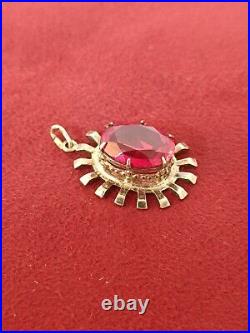 Vintage Soviet Union Silver 875 Pendant USSR Pendant with Red Stone Ruby 4.4 g