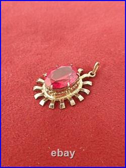 Vintage Soviet Union Silver 875 Pendant USSR Pendant with Red Stone Ruby 4.4 g