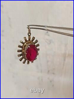 Vintage Soviet Union Silver 875 Pendant USSR Pendant with Red Stone Ruby 4.4 g