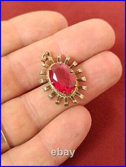 Vintage Soviet Union Silver 875 Pendant USSR Pendant with Red Stone Ruby 4.4 g