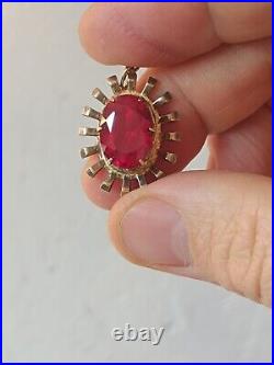 Vintage Soviet Union Silver 875 Pendant USSR Pendant with Red Stone Ruby 4.4 g