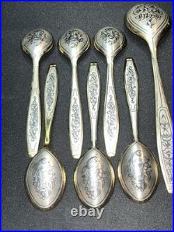 Vintage Soviet Union Tea Spoons Set 1960s USSR Flatware 6 Tea Spoons 2 Spoons