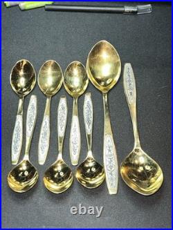 Vintage Soviet Union Tea Spoons Set 1960s USSR Flatware 6 Tea Spoons 2 Spoons
