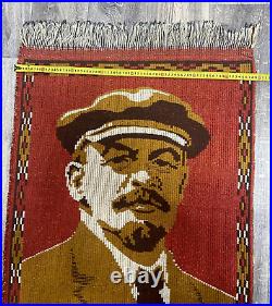 Vintage Soviet propaganda carpet. Rare Homespun portrait of Lenin. Stalin era USSR