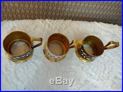 Vintage USSR CCCR Soviet Union Russian Set of 3 Enameled Metal Glass Cup Holders
