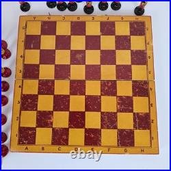 Vintage USSR Soviet Union Handmade Wooden Chess Set, Handpainted Folk Art Russia
