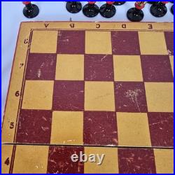 Vintage USSR Soviet Union Handmade Wooden Chess Set, Handpainted Folk Art Russia
