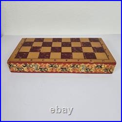 Vintage USSR Soviet Union Handmade Wooden Chess Set, Handpainted Folk Art Russia