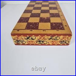 Vintage USSR Soviet Union Handmade Wooden Chess Set, Handpainted Folk Art Russia