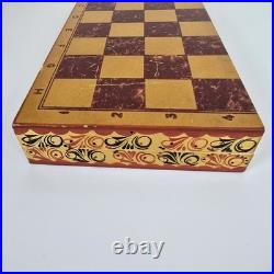 Vintage USSR Soviet Union Handmade Wooden Chess Set, Handpainted Folk Art Russia
