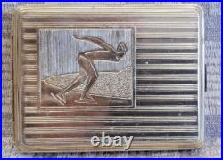 Vintage USSR Soviet Union Russia old cigarette case Skier 50s