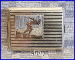 Vintage USSR Soviet Union Russia old cigarette case Skier 50s