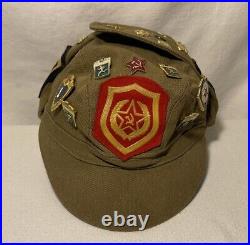 Vintage USSR Soviet Union Russian Military Hat 14 Pins USSR 3 Patches SZ 54