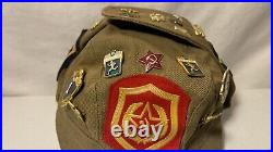 Vintage USSR Soviet Union Russian Military Hat 14 Pins USSR 3 Patches SZ 54