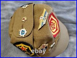 Vintage USSR Soviet Union Russian Military Hat 14 Pins USSR 3 Patches SZ 54