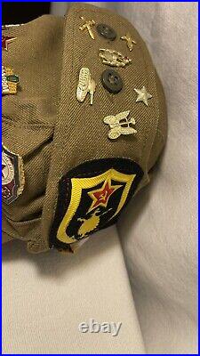 Vintage USSR Soviet Union Russian Military Hat 14 Pins USSR 3 Patches SZ 54