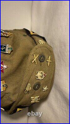 Vintage USSR Soviet Union Russian Military Hat 14 Pins USSR 3 Patches SZ 54