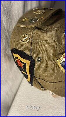 Vintage USSR Soviet Union Russian Military Hat 14 Pins USSR 3 Patches SZ 54