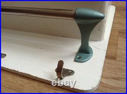 Vintage Wood Wall Kitchen Shelf 4 Metal Hook Towel Rail Apothecary Cabinet Rack