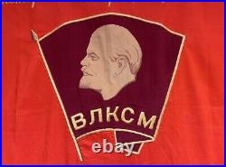 Vintage antique Soviet ORIGINAL FLAG BANNER LENIN PROPAGANDA USSR VLKSM RARE