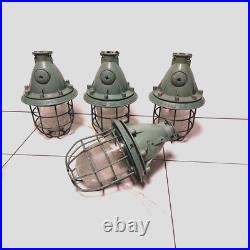 Vintage industrial Soviet Union USSR pendant lamp with glass dome