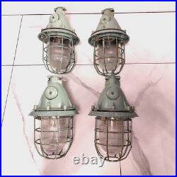 Vintage industrial Soviet Union USSR pendant lamp with glass dome