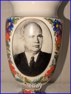 Vtg Antique Soviet Propaganda Vase 1954 Nikita Khrushchev Portrait USSR