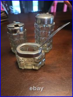 Vtg. Soviet Union, Russia Condiments Set, 1 Missing Top, 1 Small Chip Spoon