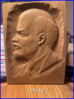 Vtg USSR Solid Large Wood Carved Vladimir LENIN Bust Wall Plaque relief Russia