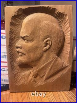 Vtg USSR Solid Large Wood Carved Vladimir LENIN Bust Wall Plaque relief Russia